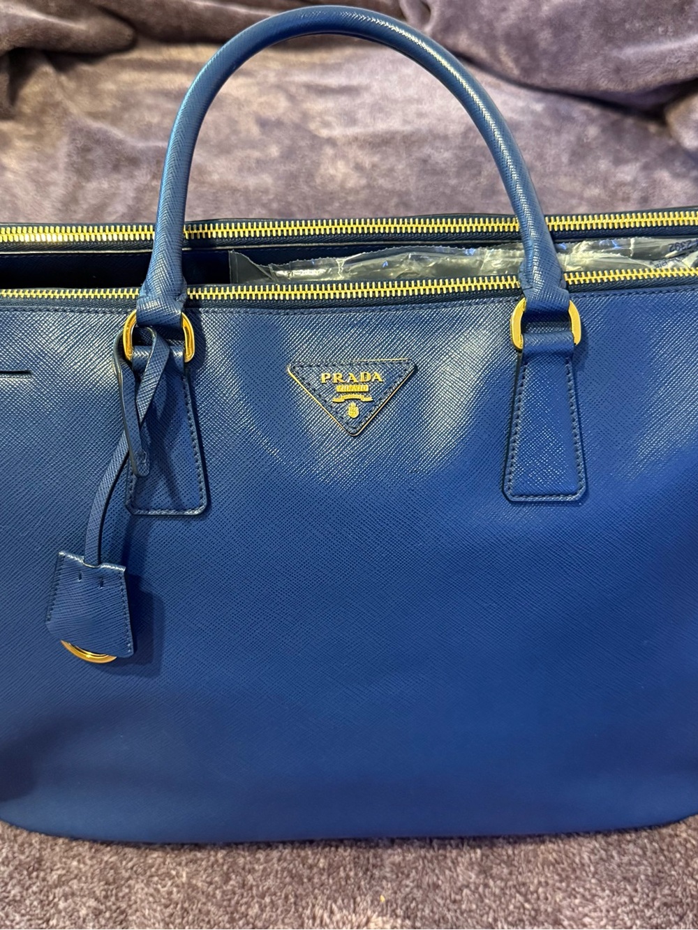 Prada Blue Saffiano Tote with Gold Hardware excellent condition